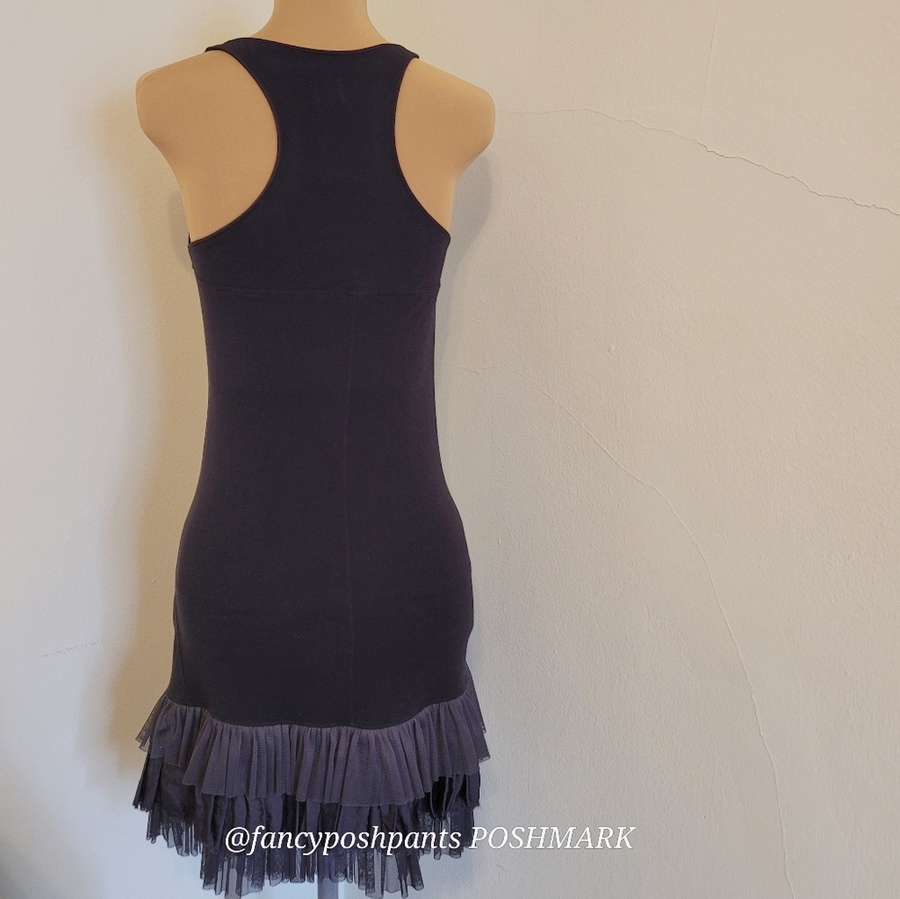 FREE PEOPLE cotton tiered ruffle bodycon stretch party dress black racer back - Picture 9 of 16